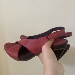 Aetrex Red Leather Slingback Wedge Sandals Size 6.5